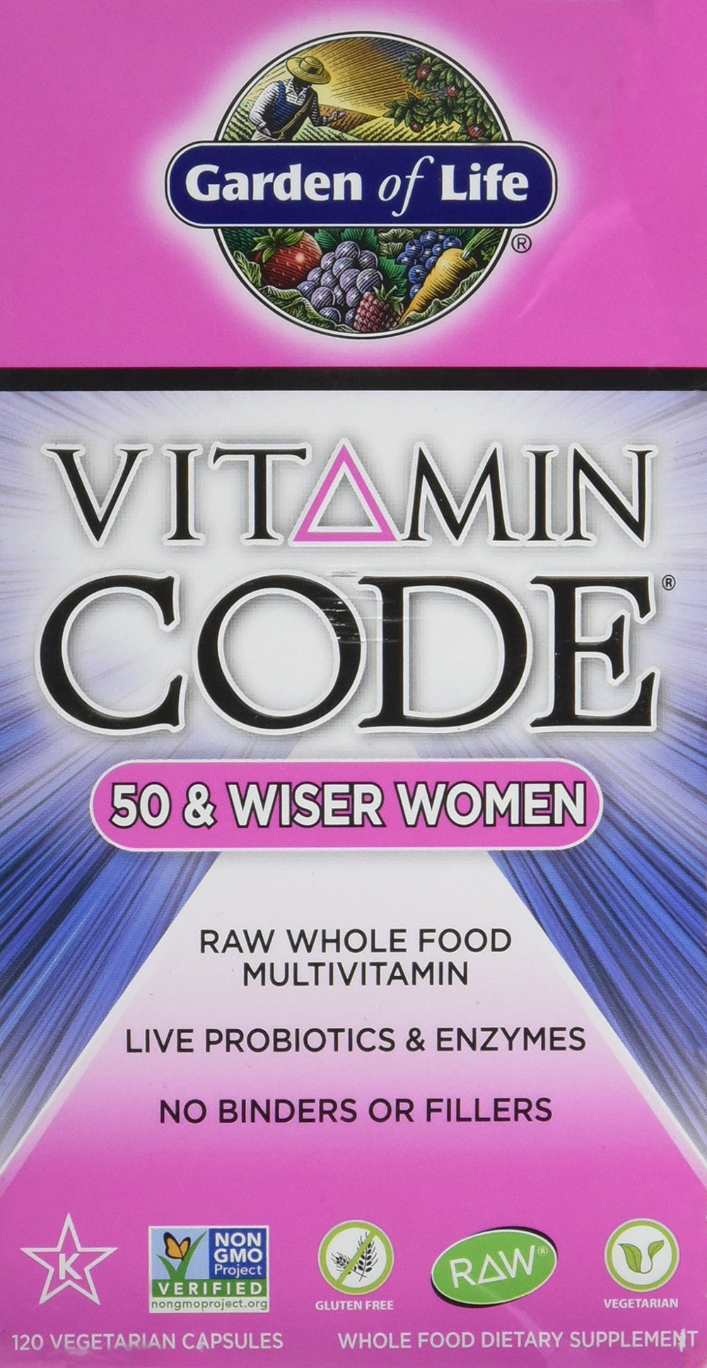 Garden of Life Vitamin Code 50 Wiser Women’s Multi bottle supports daily energy and vitality.