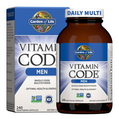 Garden of Life Vitamin Code Men bottle front shows packaging for daily energy support.