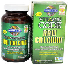Garden of Life Vitamin Code RAW Calcium label close-up emphasizing RAW whole-food nutrition.
