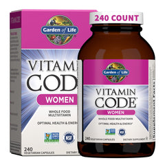 Garden of Life Vitamin Code Women bottle front shows whole-food formula for daily energy support