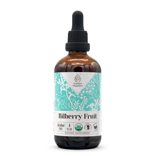 Garden Organics Bilberry Fruit Extract bottle for daily wellness support.