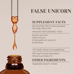 Garden Organics False Unicorn tincture pour demonstrating convenient use in mornings and evenings.
