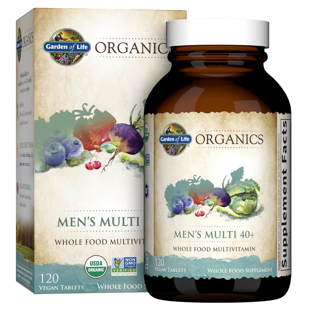 Garden of Life Organics Men’s Multi 40+ bottle shot showing vegan organic daily wellness option