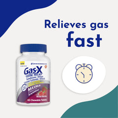 Gas-X Total Relief dosage chart image indicating adults and children 12+ guidance.