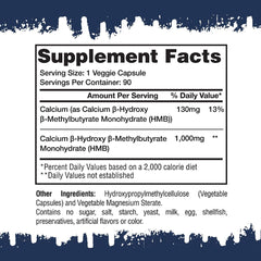 Gaspari Nutrition HMB label closeup highlighting 90 servings and purity