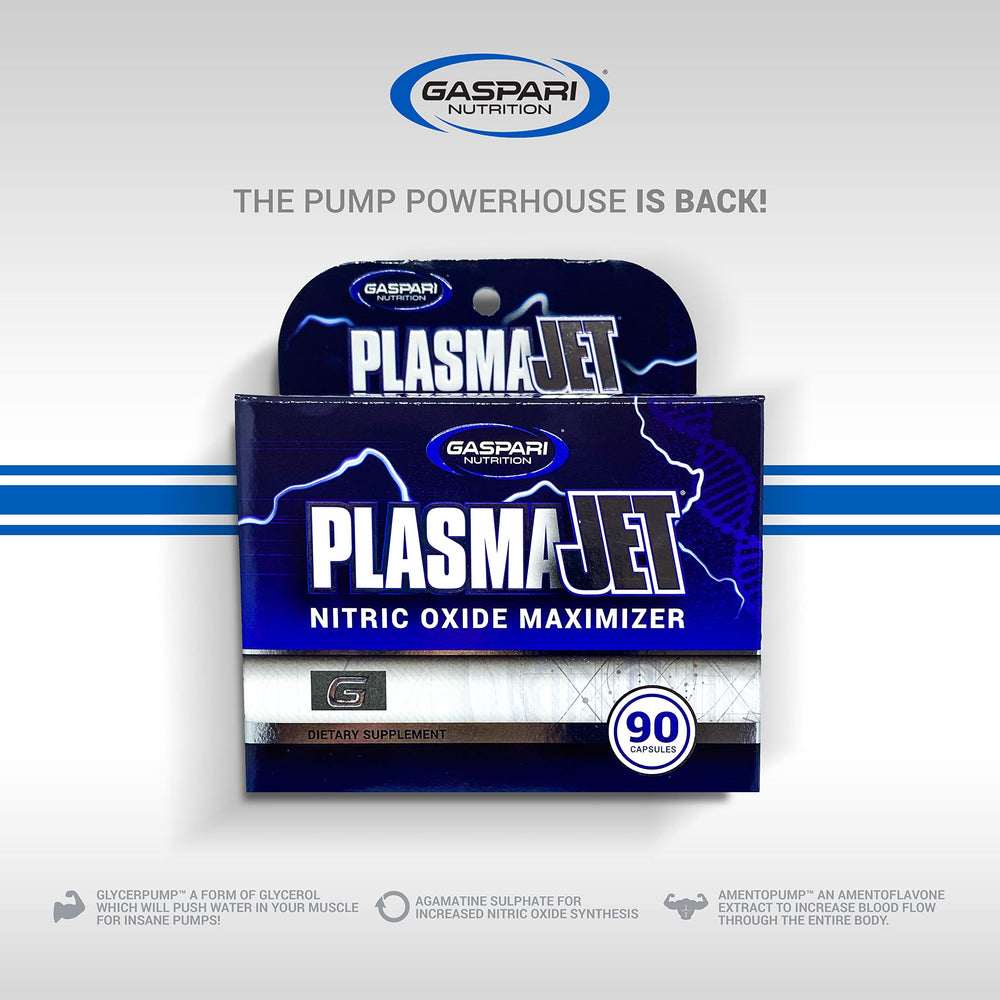 Gaspari Plasmajet front label shows branding and key features.