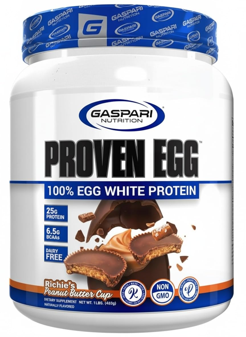 Gaspari Proven Egg peanut butter tub provides a dairy-free protein boost.