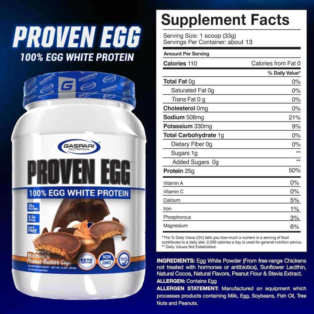 Gaspari Proven Egg white protein scoop for quick shakes and easy prep.