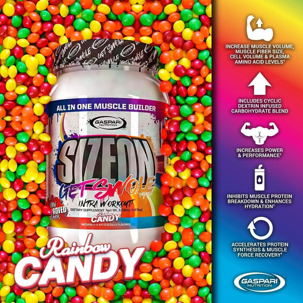 Gaspari SizeOn label-front close-up highlights LOLA and performance-supporting ingredients.