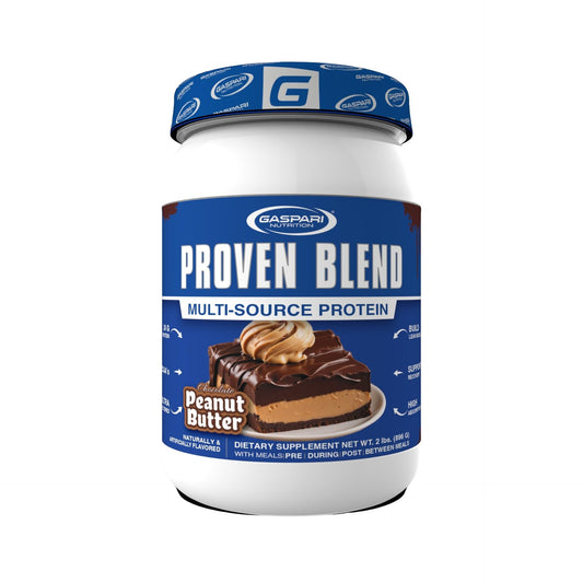 Gaspari Proven Blend bottle in chocolate peanut butter flavor for post-workout fueling.