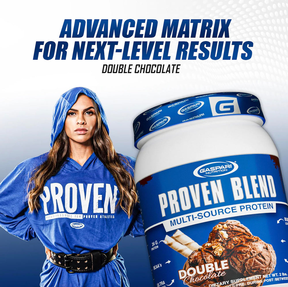 Gaspari Proven Blend nutrition panel highlights 24 g protein per serving.