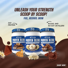 Gaspari Proven Blend scoop and bag shown for easy measuring.