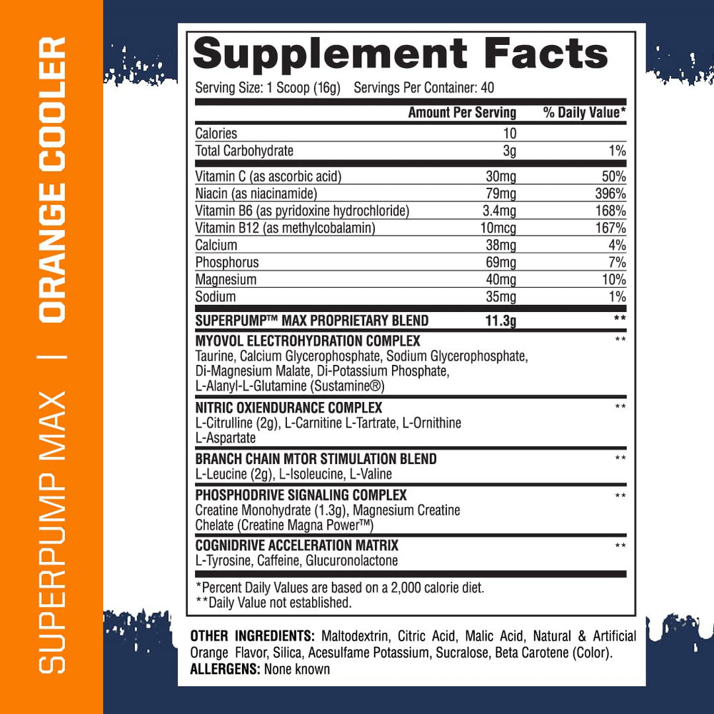 Gaspari SuperPump Max powder tub closeup shows premium pre-workout for better pumps.