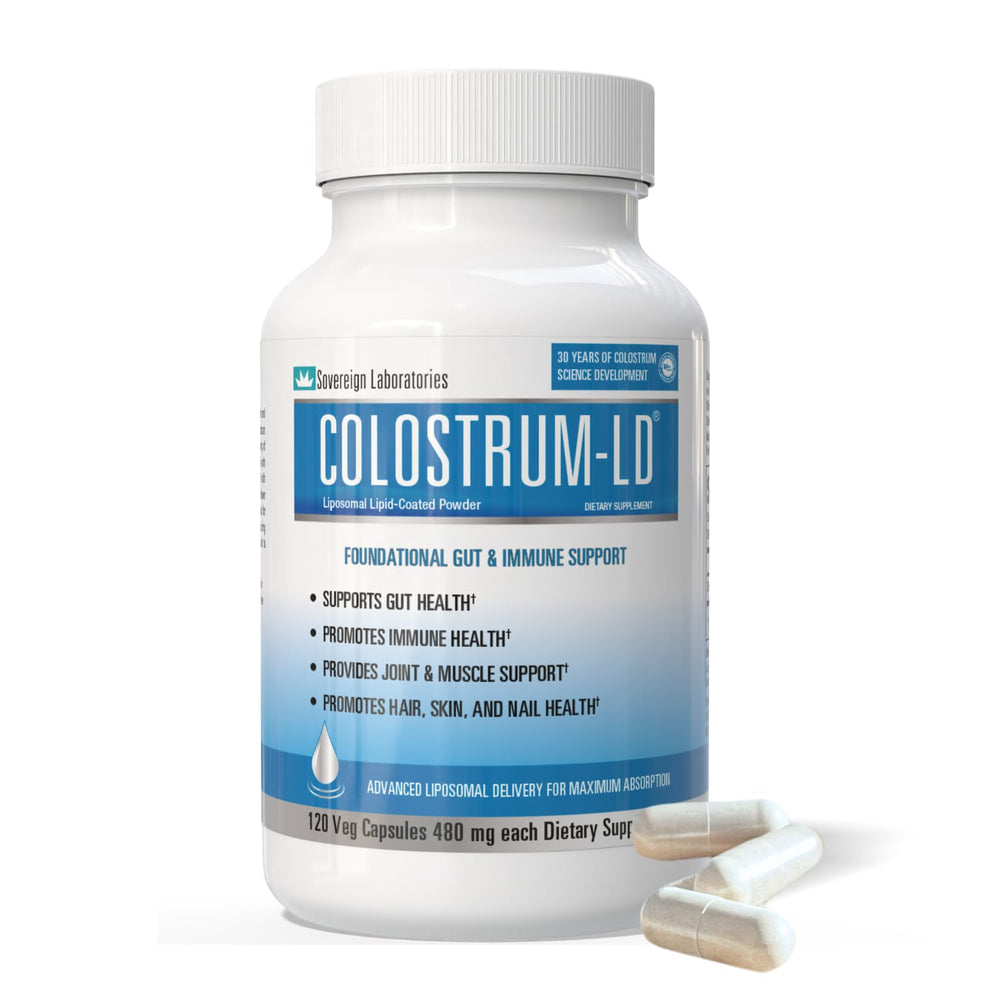 GastroDefense Colostrum-LD capsules bottle with liposomal delivery for enhanced absorption