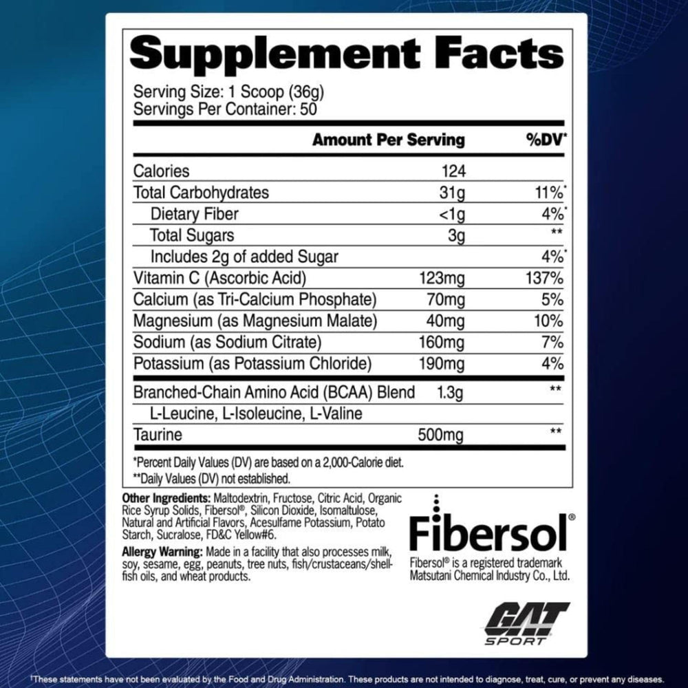 GAT SPORT Carbotein grape bottle back with nutrition details close-up