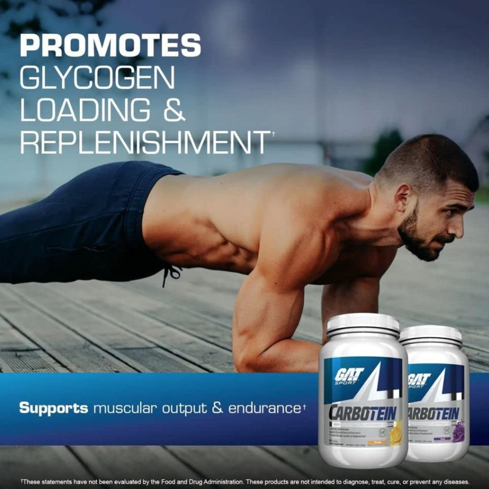 GAT SPORT Carbotein grape ingredients close-up, showing dextrins and BCAAs