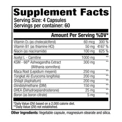 Back label of GAT SPORT Deep Wood detailing stress support and hormonal balance ingredients
