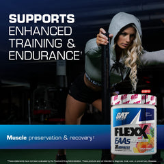 GAT SPORT Flexx EAAs packaging features Sensoril Ashwagandha for potential vitality benefits.