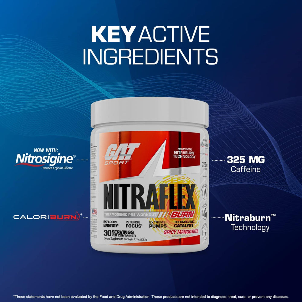 GAT SPORT Nitraflex Burn tropical scene suggesting energizing workouts