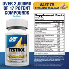 Close-up of Testrol Gold ES label highlighting key ingredients