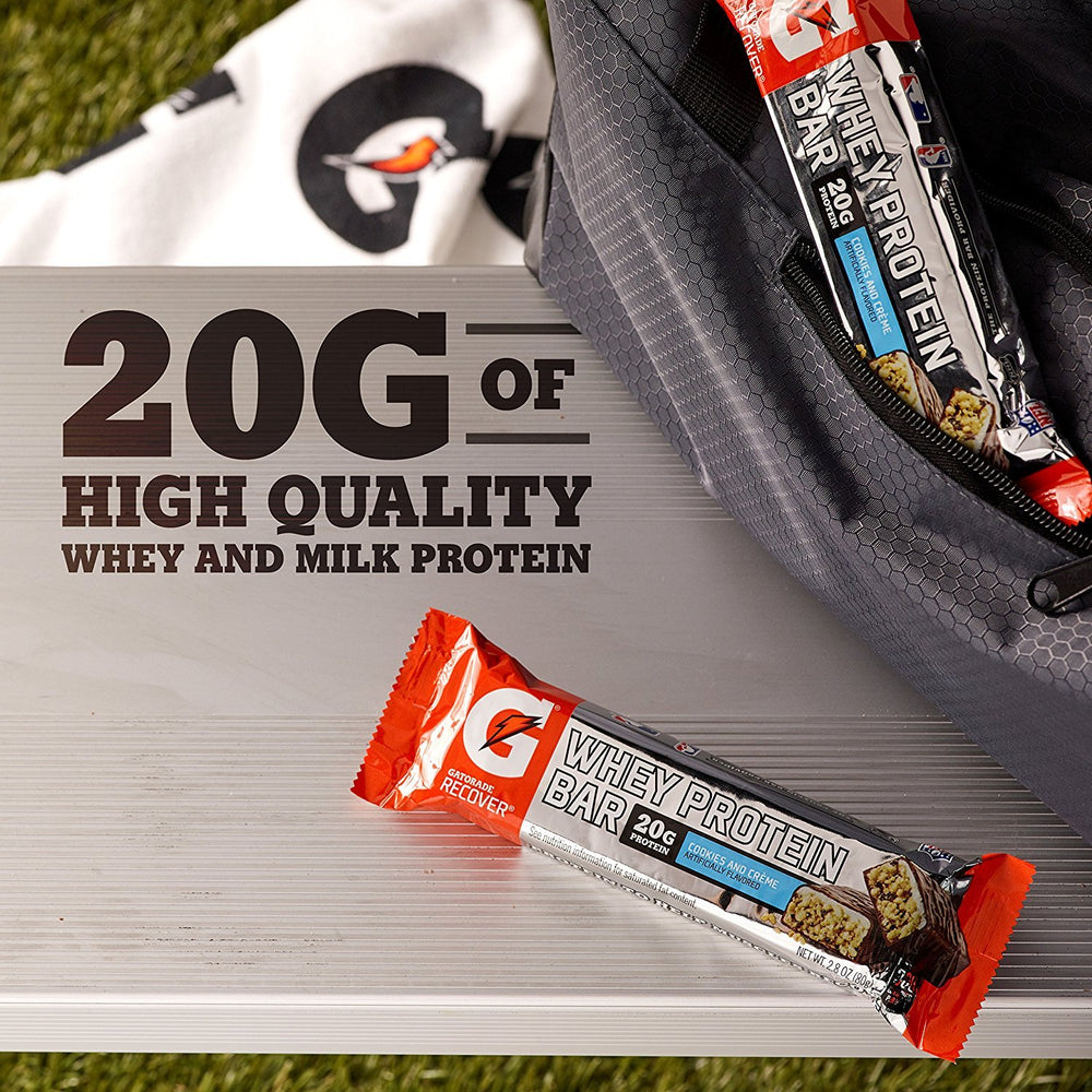 Gatorade Whey Protein Cookies and Creme nutrition panel visible for informed choice