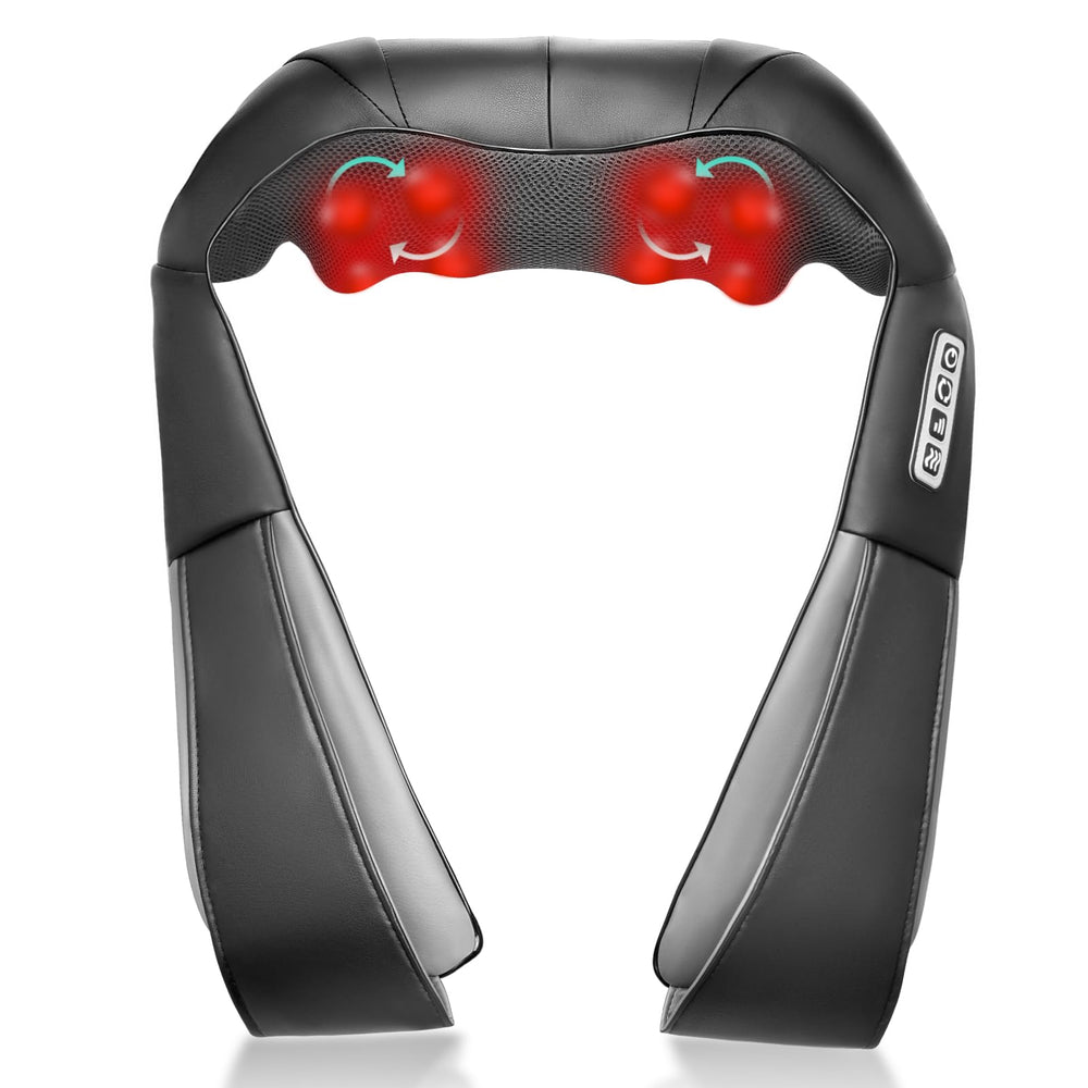 GAXEZO back massager with heat delivers soothing warmth to the upper back.