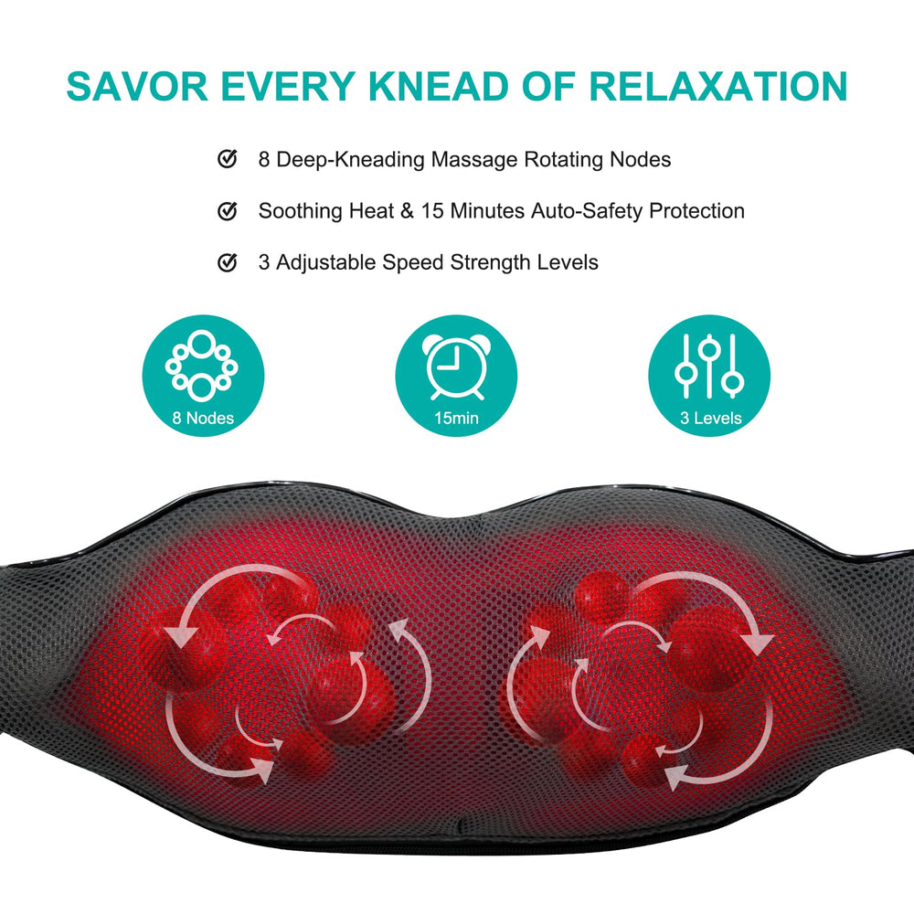 GAXEZO deep kneading nodes target neck tension for quick relief.