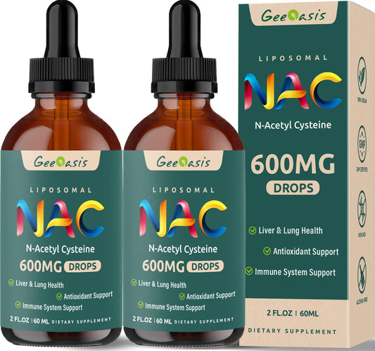 Geeoasis NAC drops bottle pour enables easy daily dosing and fast absorption.
