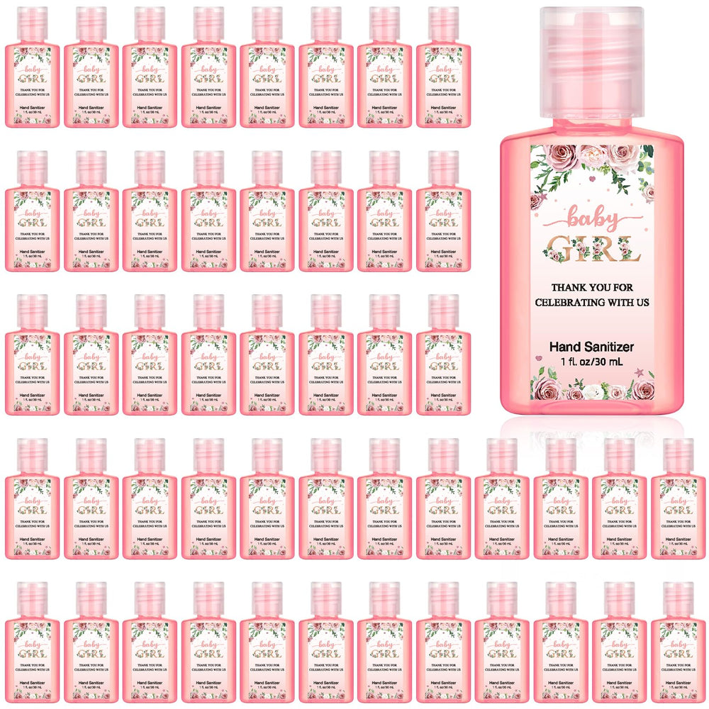 Gejoy baby shower hand sanitizer 1oz with pink flowers, convenient guest favor.