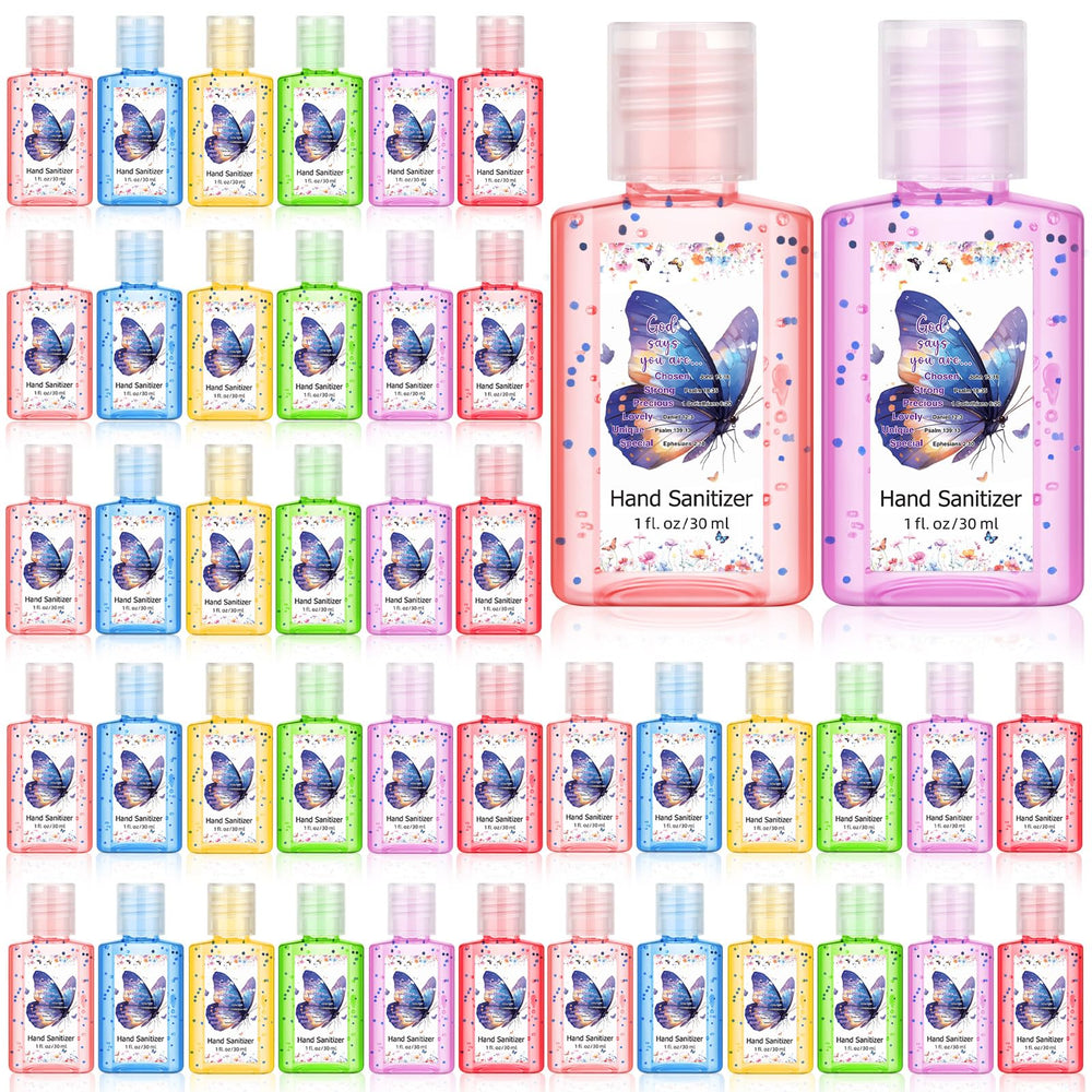 Gejoy Bible Verse hand sanitizer with butterfly pattern, portable 1oz for on-the-go cleanliness.