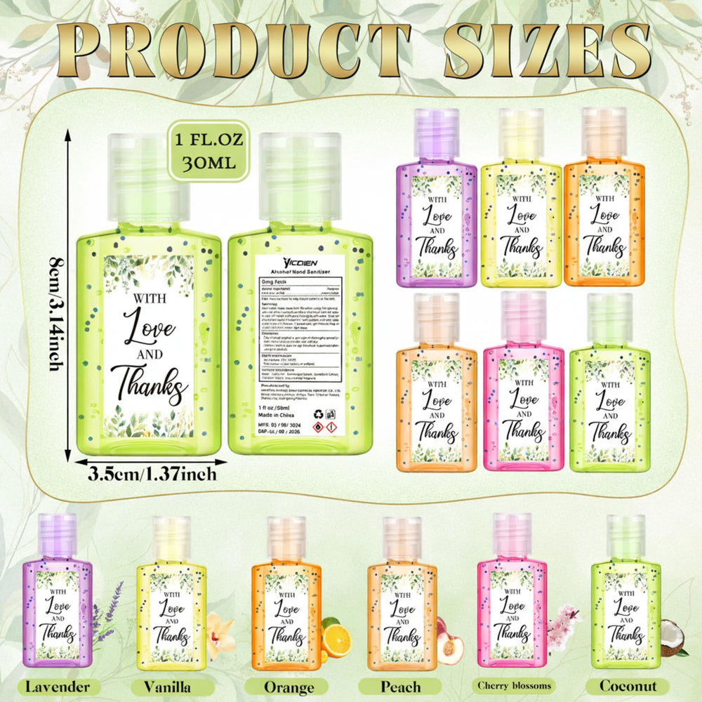 Gejoy six-scent variety hand sanitizers for versatile guest gifts.