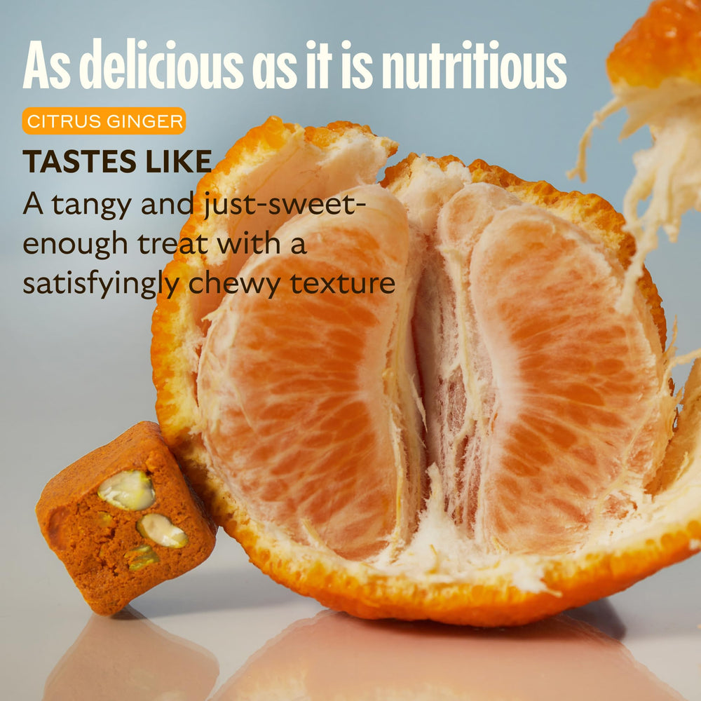 GEM Daily Bite real-food composition infographic on pack communicates bioavailability.