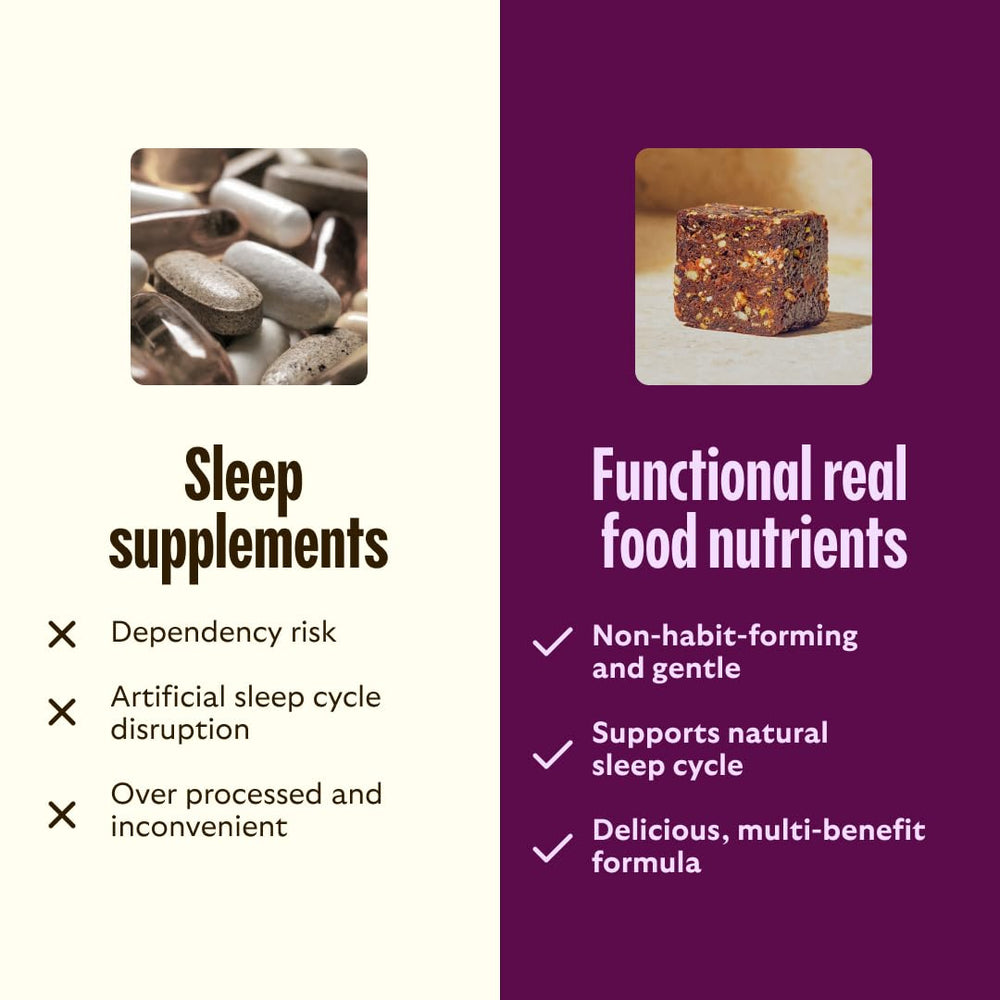 Close-up of Sleep Bite texture highlighting valerian and L-theanine ingredients.