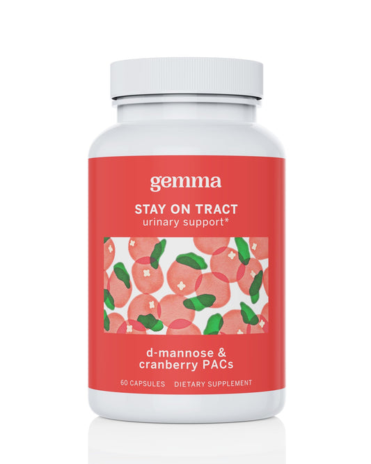Gemma Stay On Tract cranberry PAC bottle for everyday urinary support.