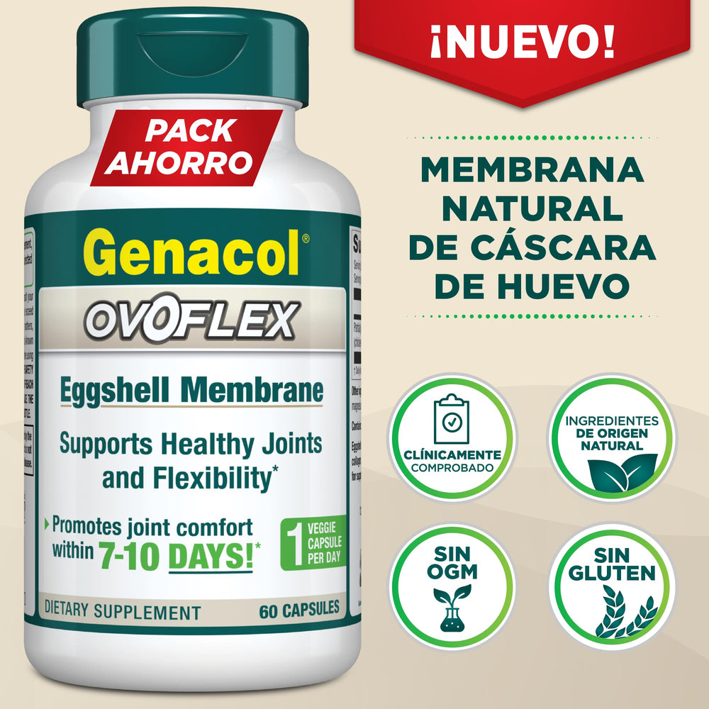 Genacol Ovoflex packaging emphasizing vegetarian-friendly formula