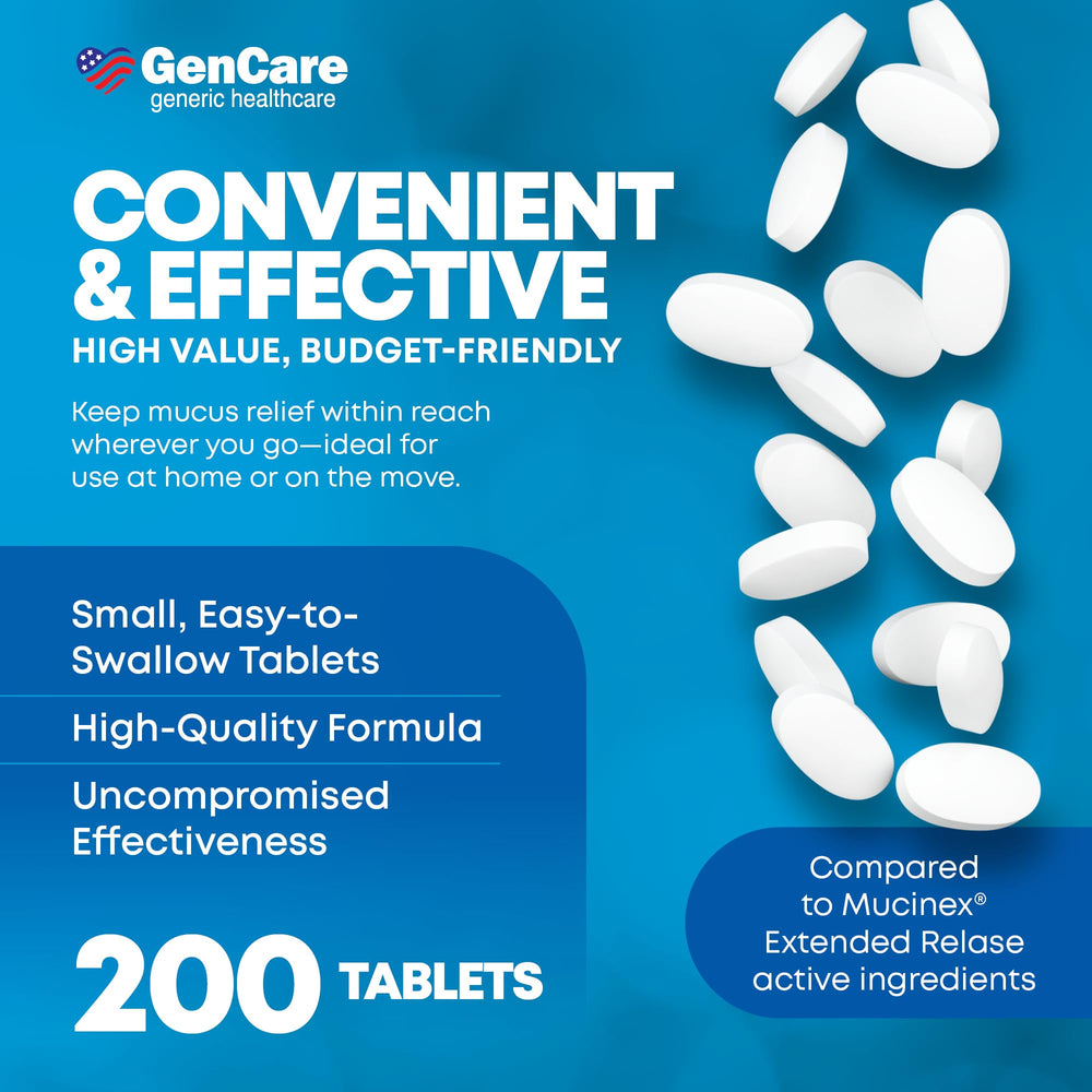 GenCare Mucus Relief bottle being poured with water for easy intake.