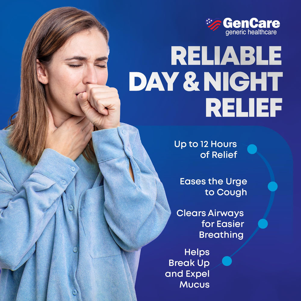 GenCare Mucus Relief on a shelf showing family size savings.
