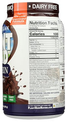 Nutrition label close-up highlights protein and vitamin rich plant blend