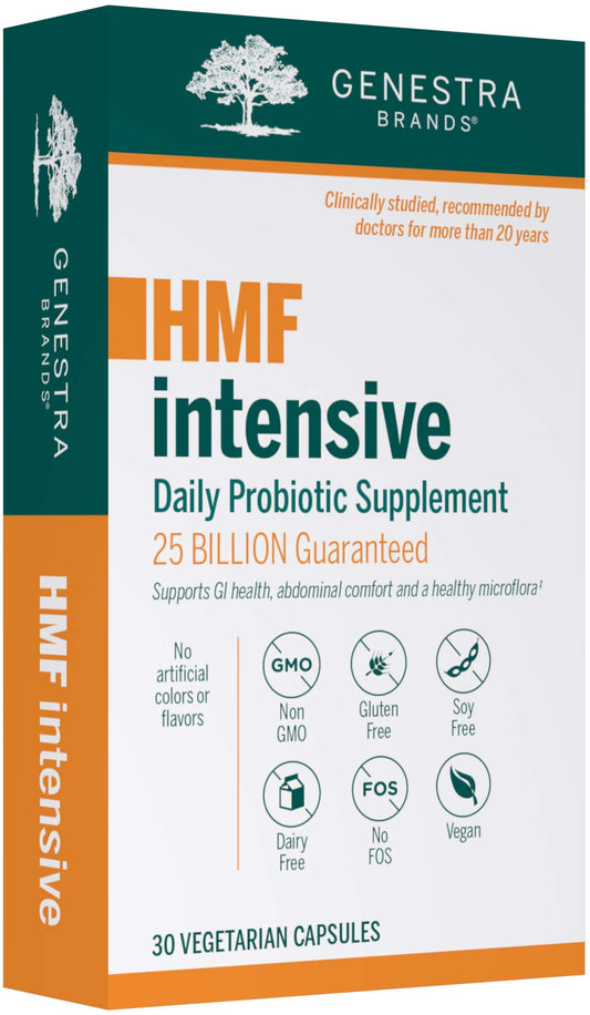 Genestra HMF Intensive bottle label for daily probiotic use
