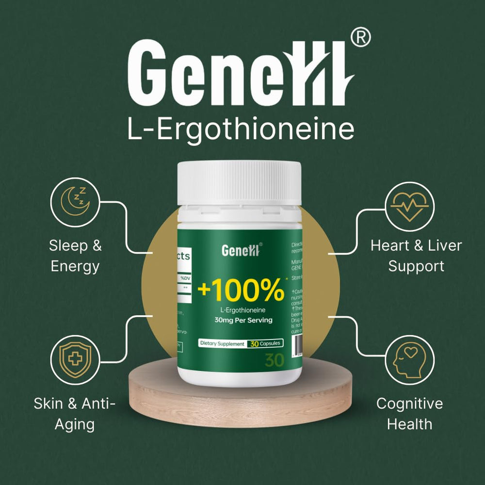 GENEIII bottle label front showing 30mg EGT per serving and USA-made quality