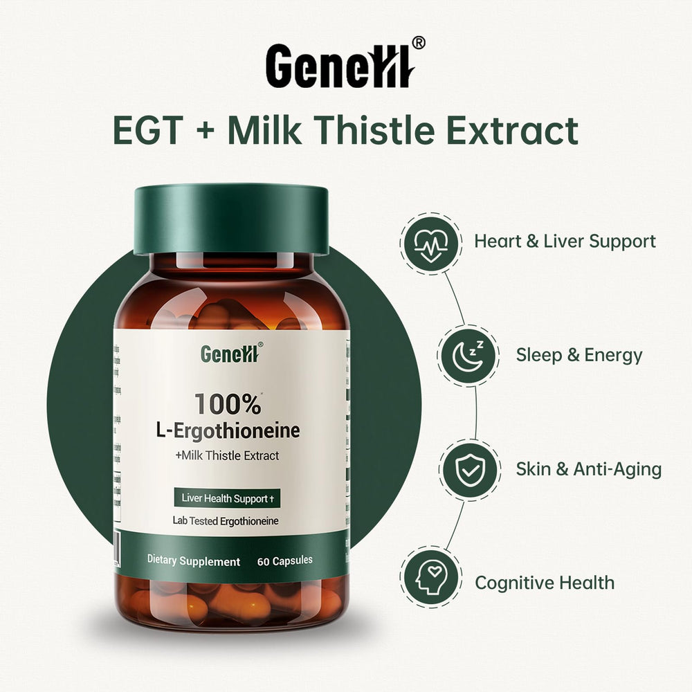 GENEIII capsules close-up emphasizing pure L-Ergothioneine content