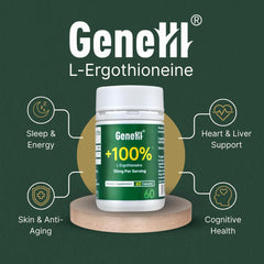 GENEIII ergothioneine capsules close-up for daily antioxidant support.