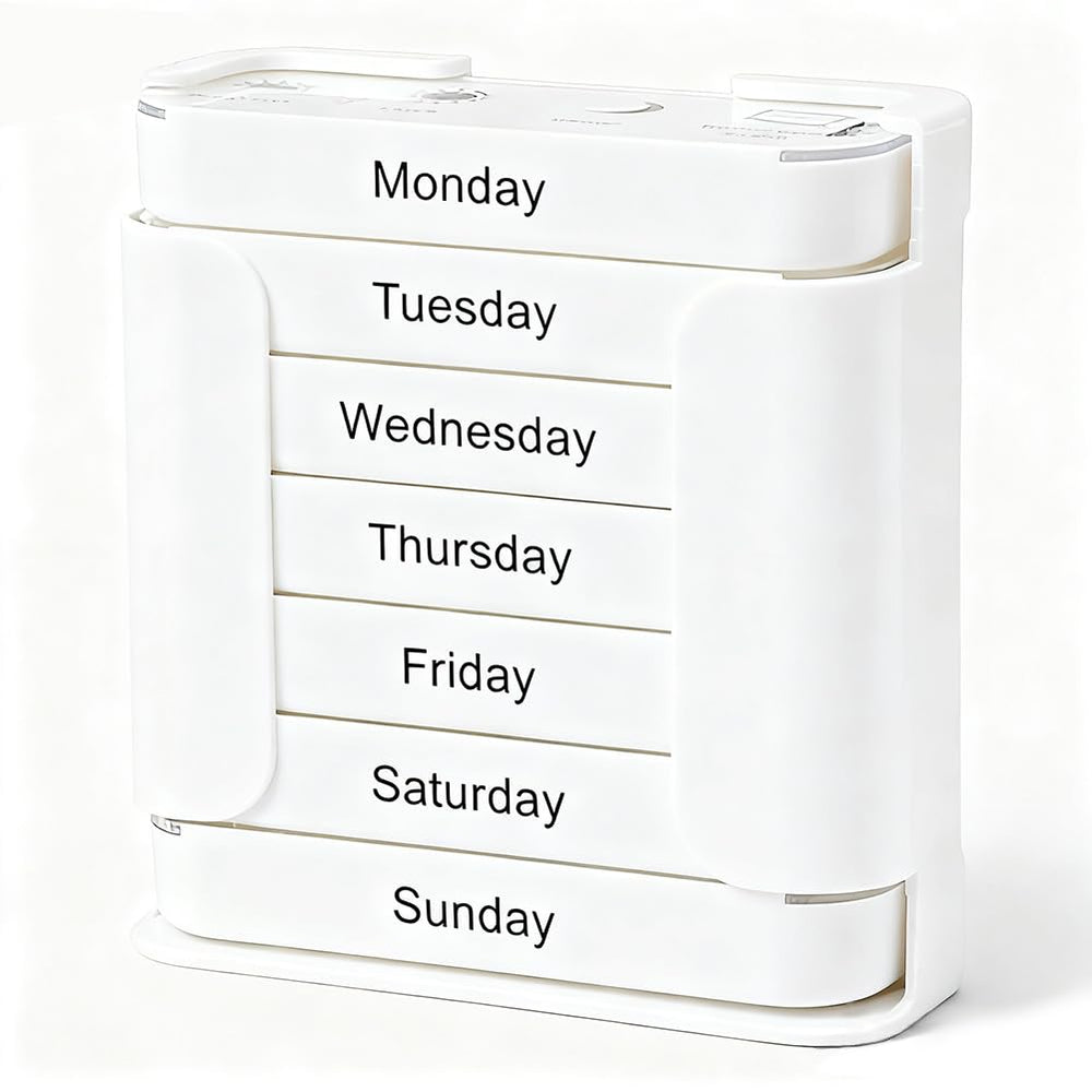 Generic 7-Day Pill Organizer with a stacked design for compact weekly med management.