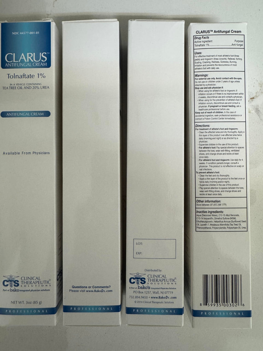 Label detail of Generic Antifungal Cream Clars shows Tolnaftate 1% and simple daily use tips