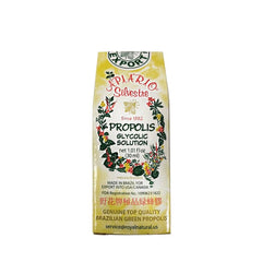 Close-up of Apiario Silvestre Green Propolis label emphasizing premium materials.