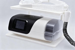 Generic bedside shelf with dual-layer design keeps CPAP gear organized.