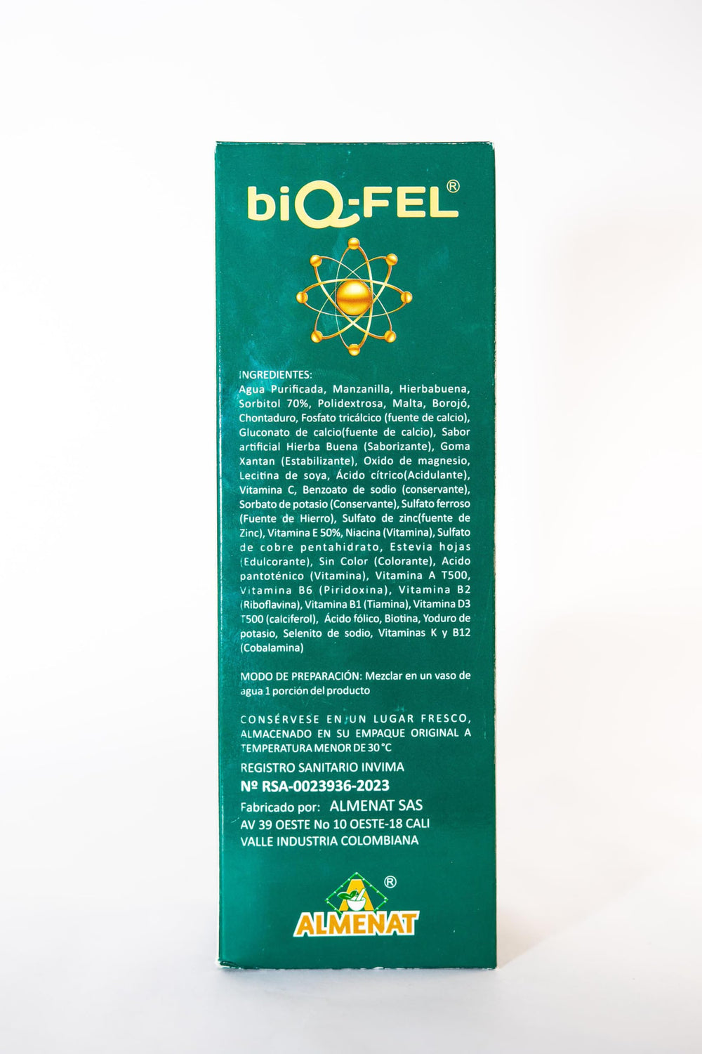 BIQ-FEL bottle stored in a gym bag for daily energy
