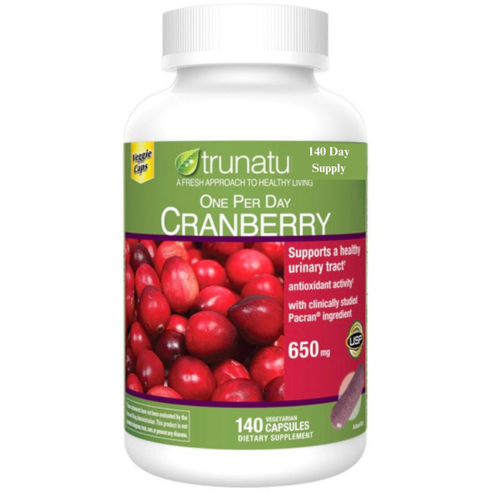 Generic Cranberry 650 mg capsules bottle for daily wellness routine.