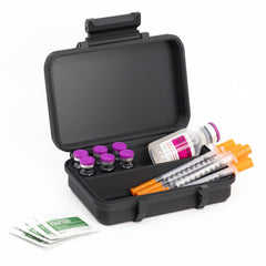 Generic dual vial case interior with six 3ml slots and one 30ml pocket for organized injections.