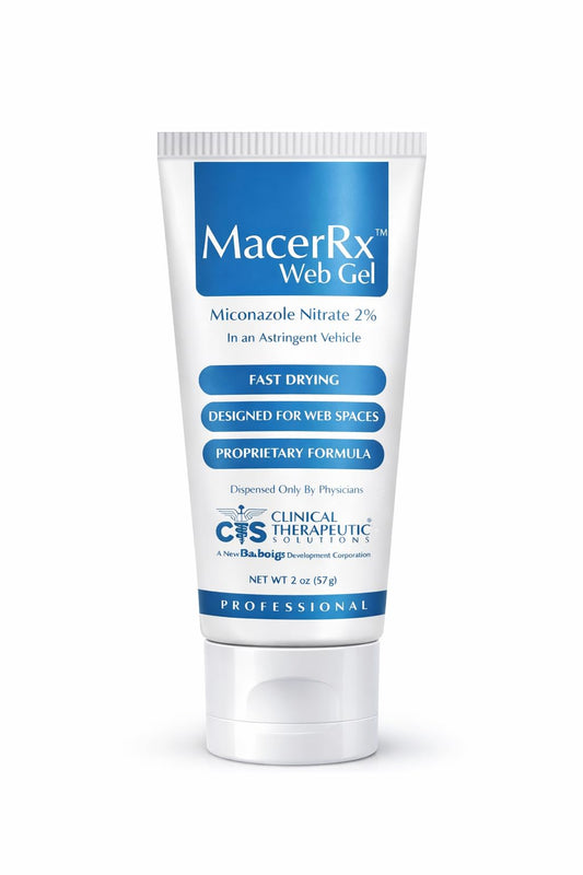 Generic Macer Web Gel application shows fast drying between toes.